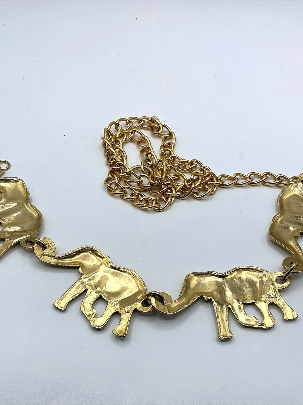 Vintage Gold Tone Metal Elephant Chain Link Adjustable Belt Fits up to 44”